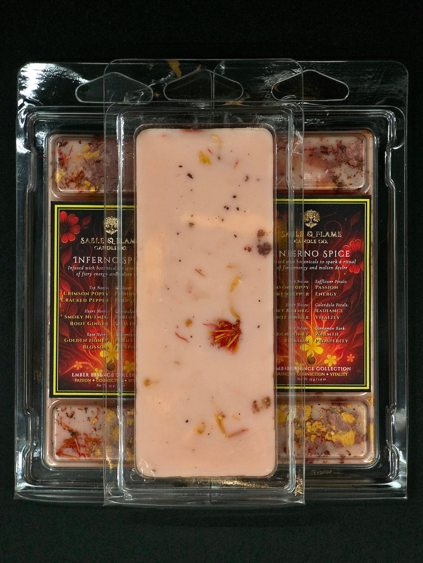 The Forest & Fire Discovery | Sacred Orchard 30cl Matte Black Glass Candle + Inferno Spice Wax Melt Clamshell