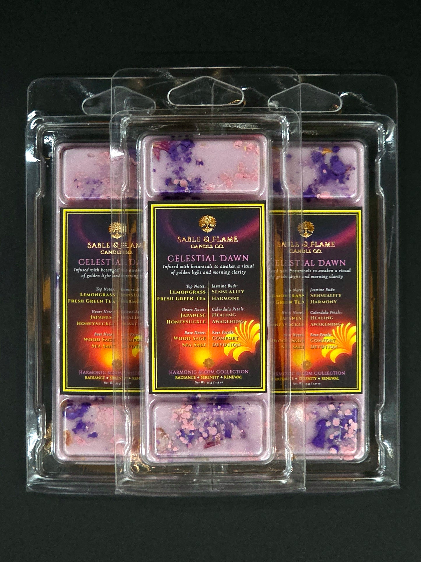 Lingering Glow Ritual | Inferno Spice 30cl Matte Black Glass Candle + Celestial Dawn Wax Melt Clamshell