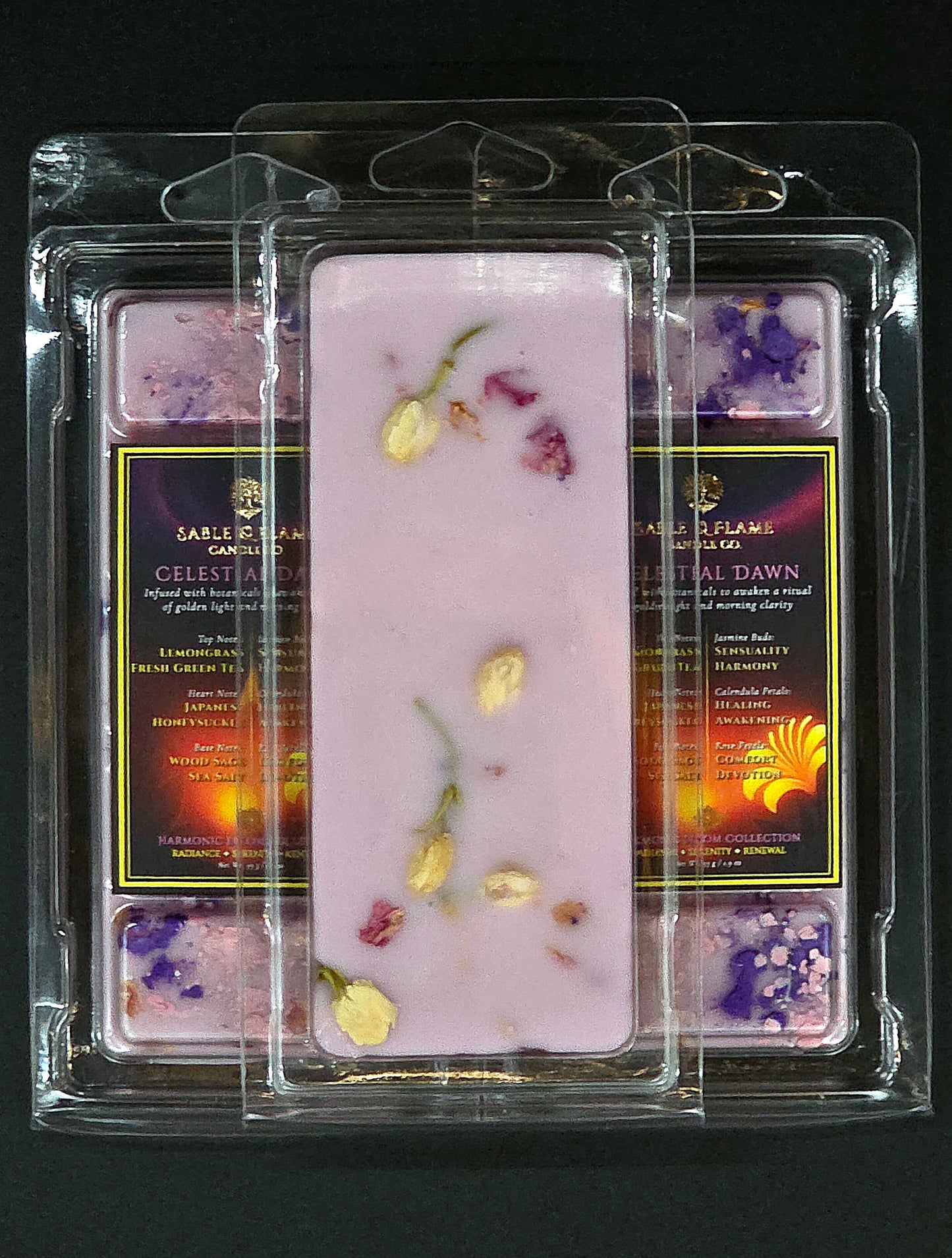 The Dawn & Bloom Set | Celestial Dawn 30cl Matte Black Glass Candle + Celestial Dawn Wax Melt Clamshell