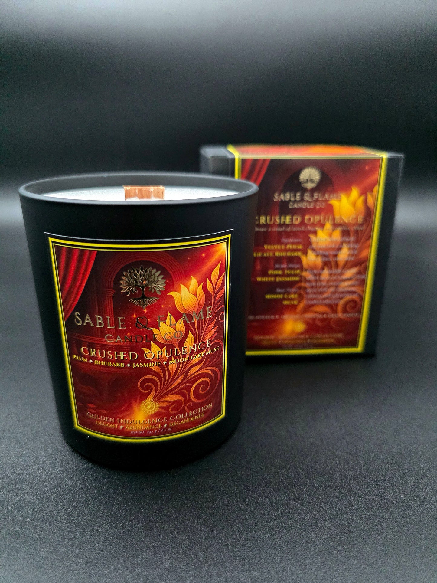 The Golden Heart Pairing | Crushed Opulence 30cl Matte Black Glass Candle + Inferno Spice Wax Melt Clamshell