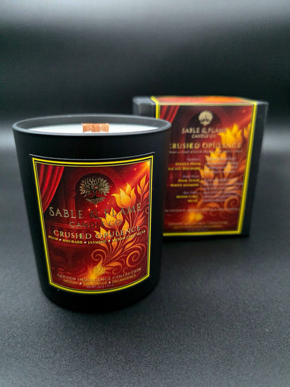 The Golden Heart Pairing | Crushed Opulence 30cl Matte Black Glass Candle + Inferno Spice Wax Melt Clamshell