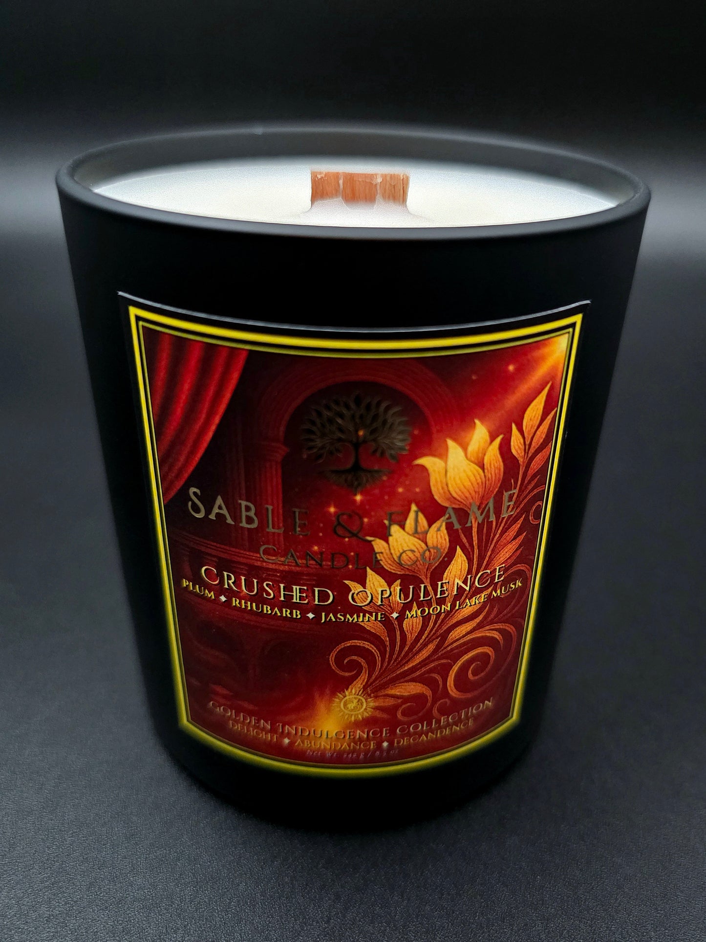 The Golden Heart Pairing | Crushed Opulence 30cl Matte Black Glass Candle + Inferno Spice Wax Melt Clamshell