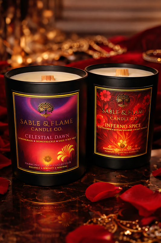 Shared Embers Ritual | Celestial Dawn 30cl Matte Black Glass Candle + Inferno Spice 30cl Matte Black Glass Candle